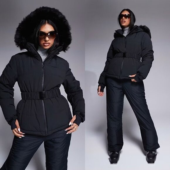ASOS Curve 4505 Ski - Insulated Snow & Ski Belted Jacket in Black (16) - Picture 1 of 12